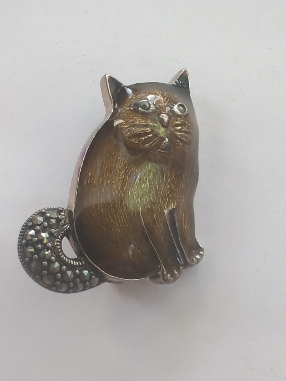 Enamel Marcasite Cat Brooch Pin - Decorative Kitten Kitty Jewelry